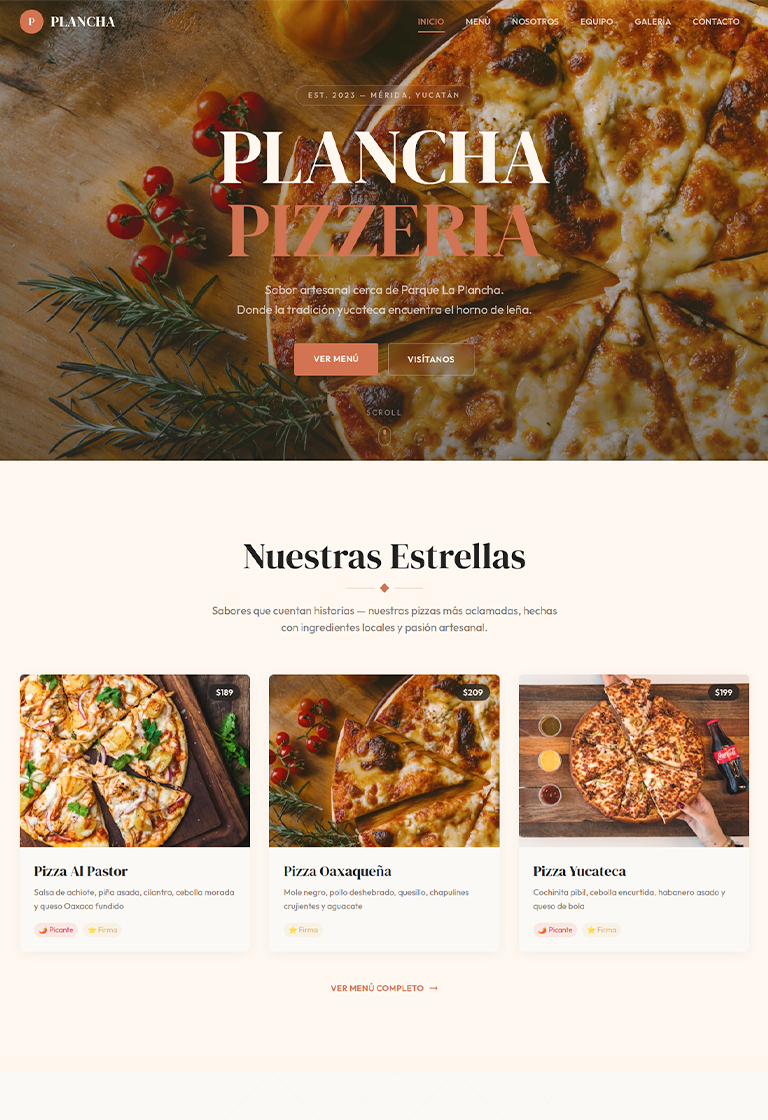 Plancha Pizza - Site web vitrine pour restaurant